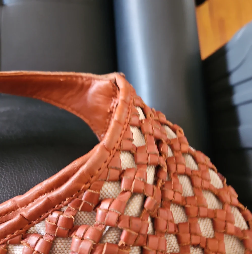 Marta Ponti Woven Leather Hobo Bag Brown & Cream